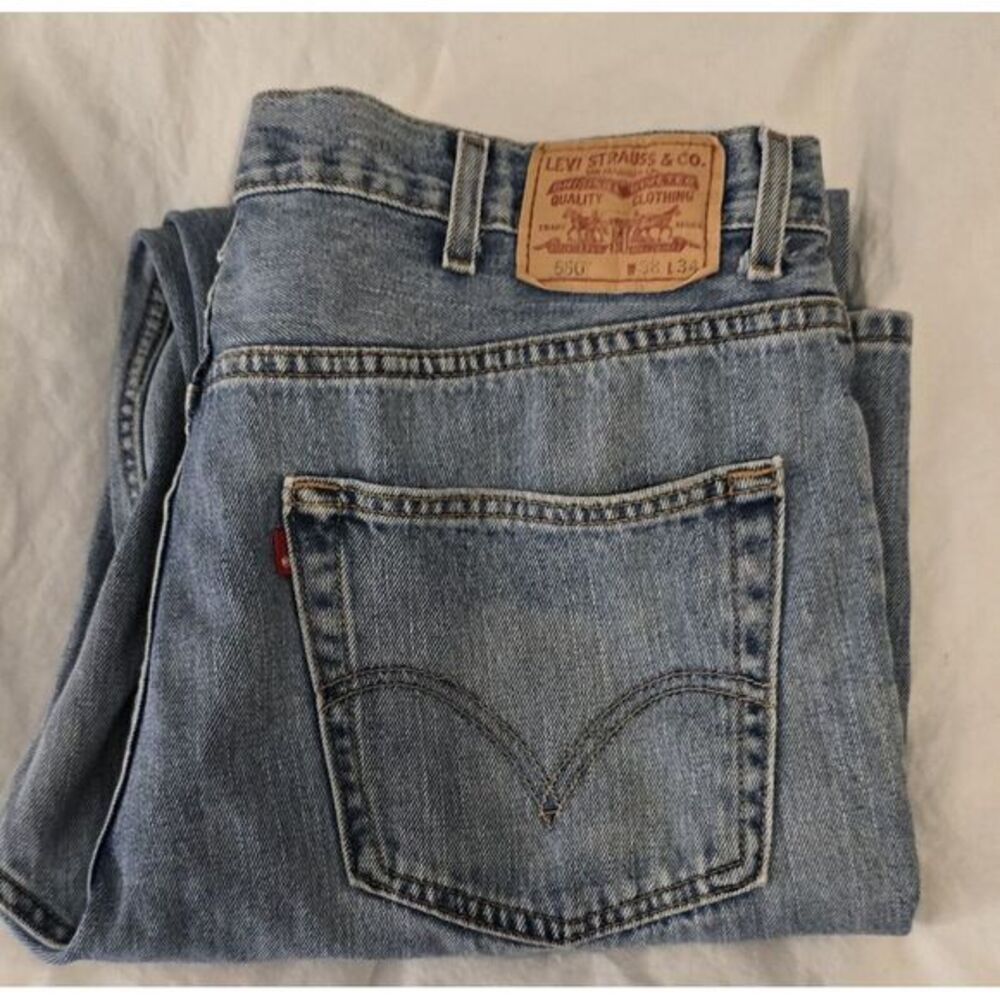 Levis 550 Jeans Mens 38x34 Blue Red Tab Relaxed Fit Straight Leg Light Wash